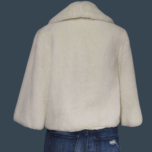 VTG 60s TEDDY Faux Fur Cream Cropped Glam Retro Coquette Short Fairy Jacket M - Picture 5 of 8